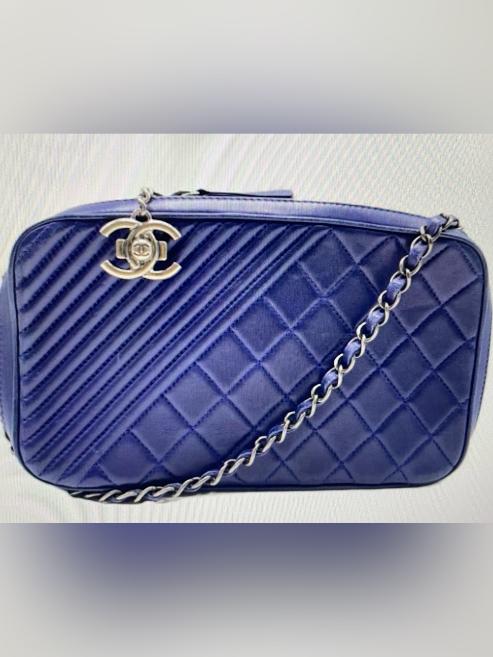 CHANEL Quilted Camera Crossbody Bag-Royal Blue Silver Hardware